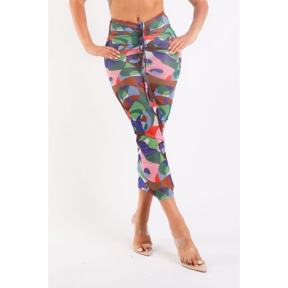 Women's Graphic Printed Mesh Maxi Skirt Party Casual Lace Up V Waist - Picture 3 of 10